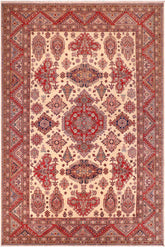 handmade Geometric Super Kazak Ivory Red Hand Knotted RECTANGLE 100% WOOL area rug 9X12