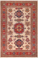 handmade Geometric Super Kazak Ivory Red Hand Knotted RECTANGLE 100% WOOL area rug 9X12