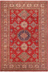handmade Geometric Super Kazak Red Beige Hand Knotted RECTANGLE 100% WOOL area rug 9X12