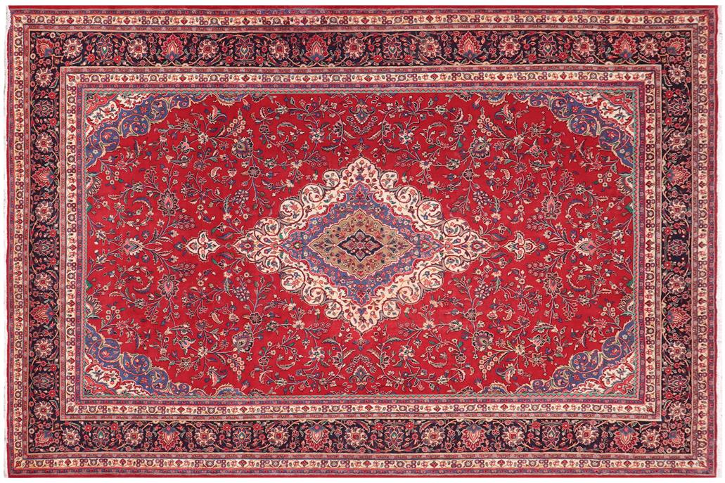 handmade Traditional Kashan Red Blue Hand Knotted RECTANGLE 100% Wool Pile area rug 10x14