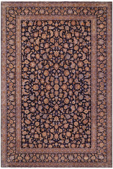 handmade Traditional Kashan Blue Gold Hand Knotted RECTANGLE 100% Wool Pile area rug 10x14