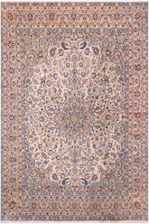 handmade Traditional Nahin Beige Peach Hand Knotted RECTANGLE 100% Wool Pile area rug 12x17