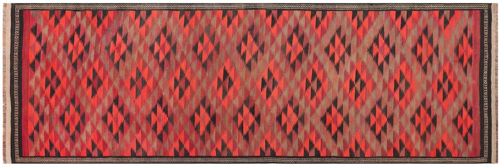 Flat Weave Kilim, Antique, Navaho, Vintage, Handmade, Geometric Kilim Burgundy Red Hand-Woven Runner 100% Wool Area Rug 11 x 14