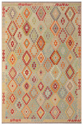 Flat Weave Kilim Antique Navaho Vintage handmade Geometric Kilim Blue Purple Hand-Woven Rectangle 100% Wool Area Rug 9x12