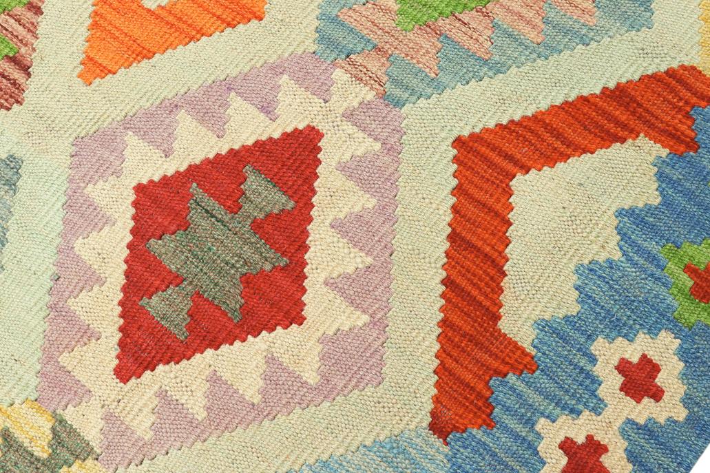 Flat Weave Kilim, Antique, Navaho, Vintage, Handmade, Geometric Kilim Rust Blue Hand-Woven Rectangle 100% Wool Area Rug 10 x 13