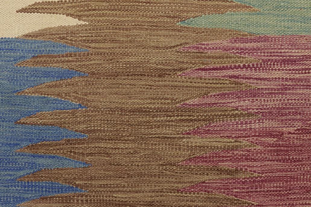 Flat Weave Kilim, Antique, Navaho, Vintage, Handmade, Modern Kilim Rust Blue Hand-Woven Rectangle 100% Wool Area Rug 8 x 10