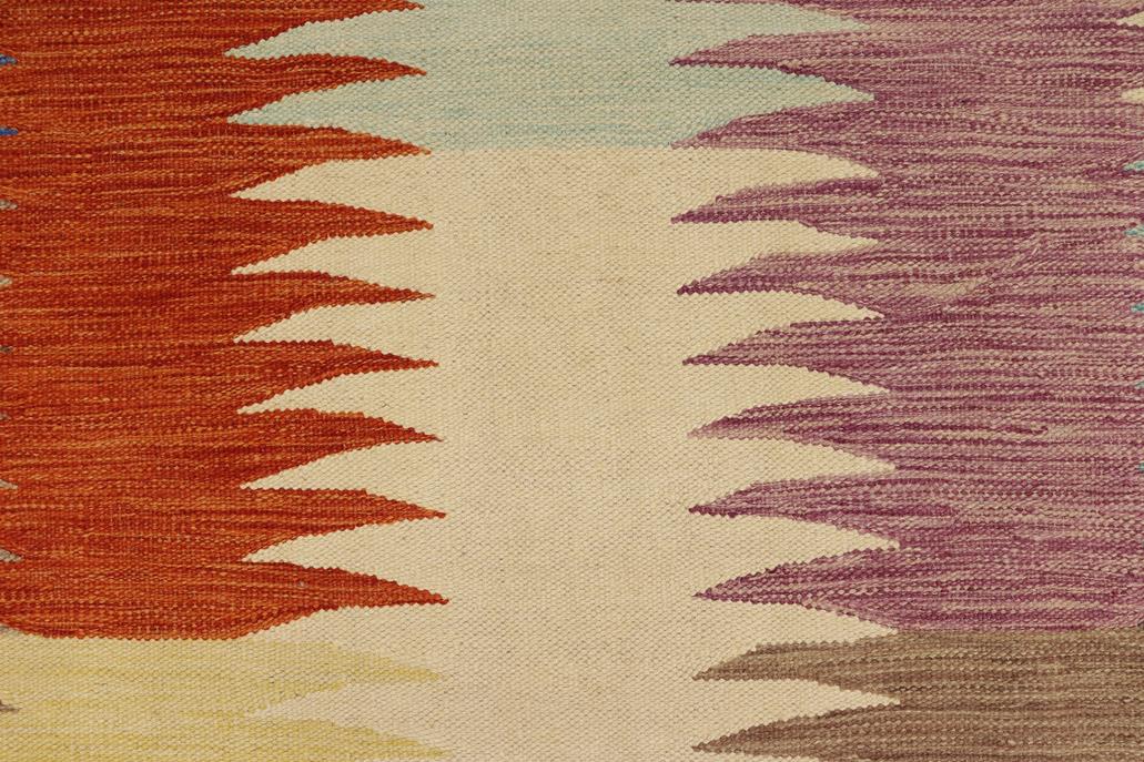 Flat Weave Kilim, Antique, Navaho, Vintage, Handmade, Modern Kilim Rust Blue Hand-Woven Rectangle 100% Wool Area Rug 8 x 10