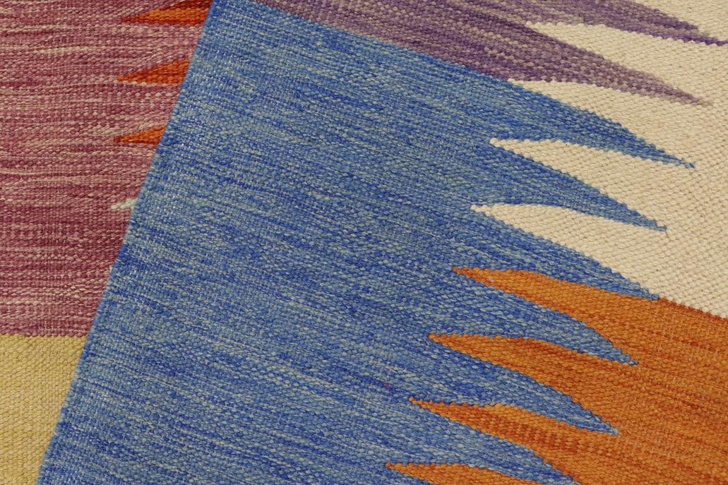 Flat Weave Kilim, Antique, Navaho, Vintage, Handmade, Modern Kilim Rust Blue Hand-Woven Rectangle 100% Wool Area Rug 8 x 10