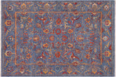 handmade Traditional Kafkaz Blue Rust Hand Knotted RECTANGLE WOOL&SILK area rug 9x12
