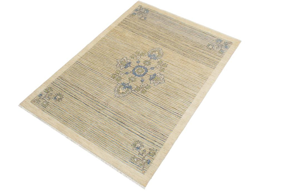 handmade Modern Kafkaz Beige Blue Hand Knotted RECTANGLE 100% WOOL area rug 5 X6