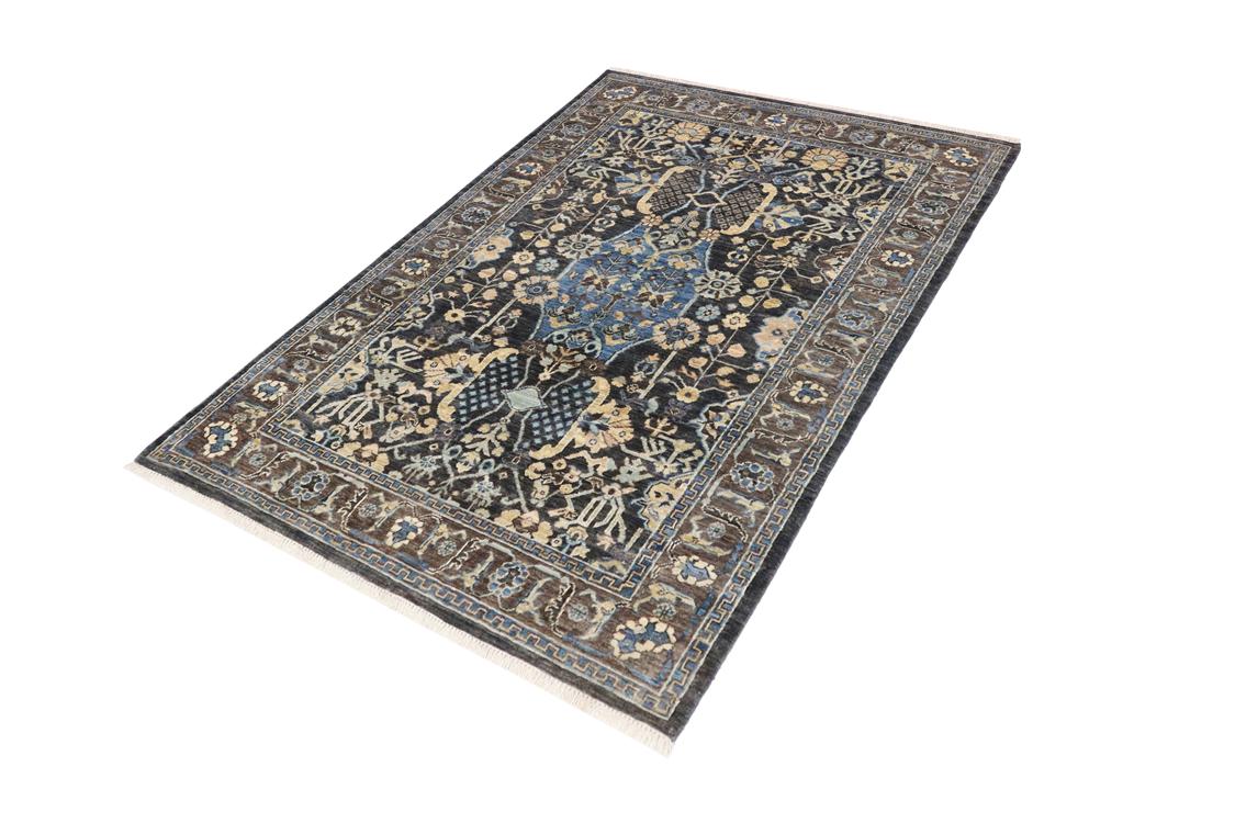 handmade Traditional Kafkaz Gray Blue Hand Knotted RECTANGLE 100% WOOL area rug 4 x 6