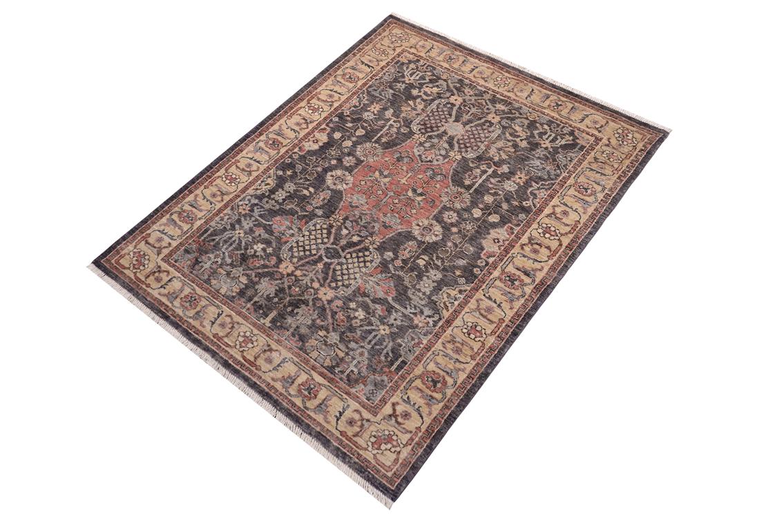 handmade Traditional Kafkaz Gray Tan Hand Knotted RECTANGLE 100% WOOL area rug 4 x 6