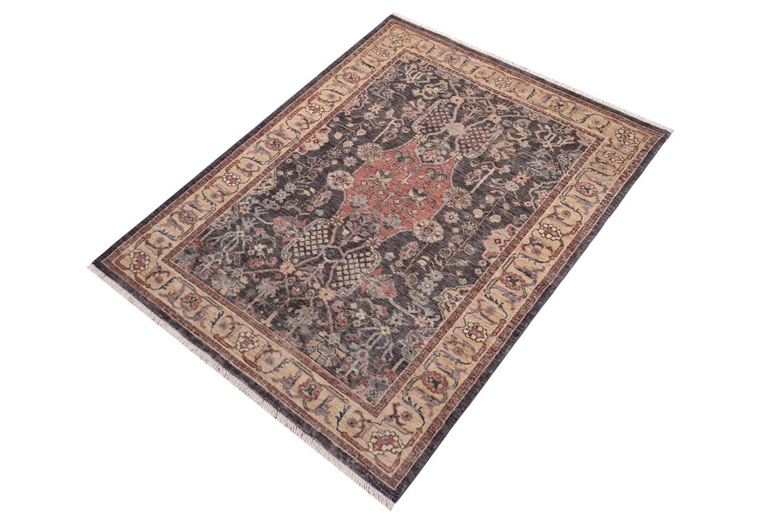 handmade Traditional Kafkaz Gray Tan Hand Knotted RECTANGLE 100% WOOL area rug 4 x 6