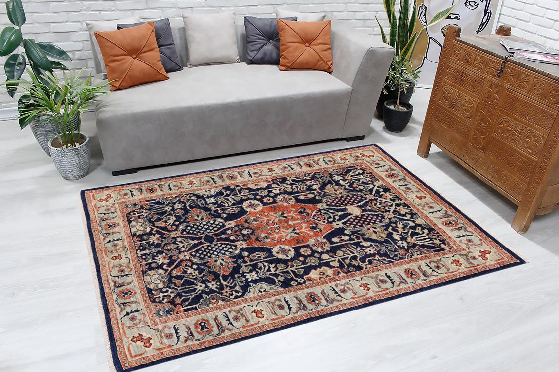 handmade Traditional Kafkaz Blue Rust Hand Knotted RECTANGLE 100% WOOL area rug 4 x 6