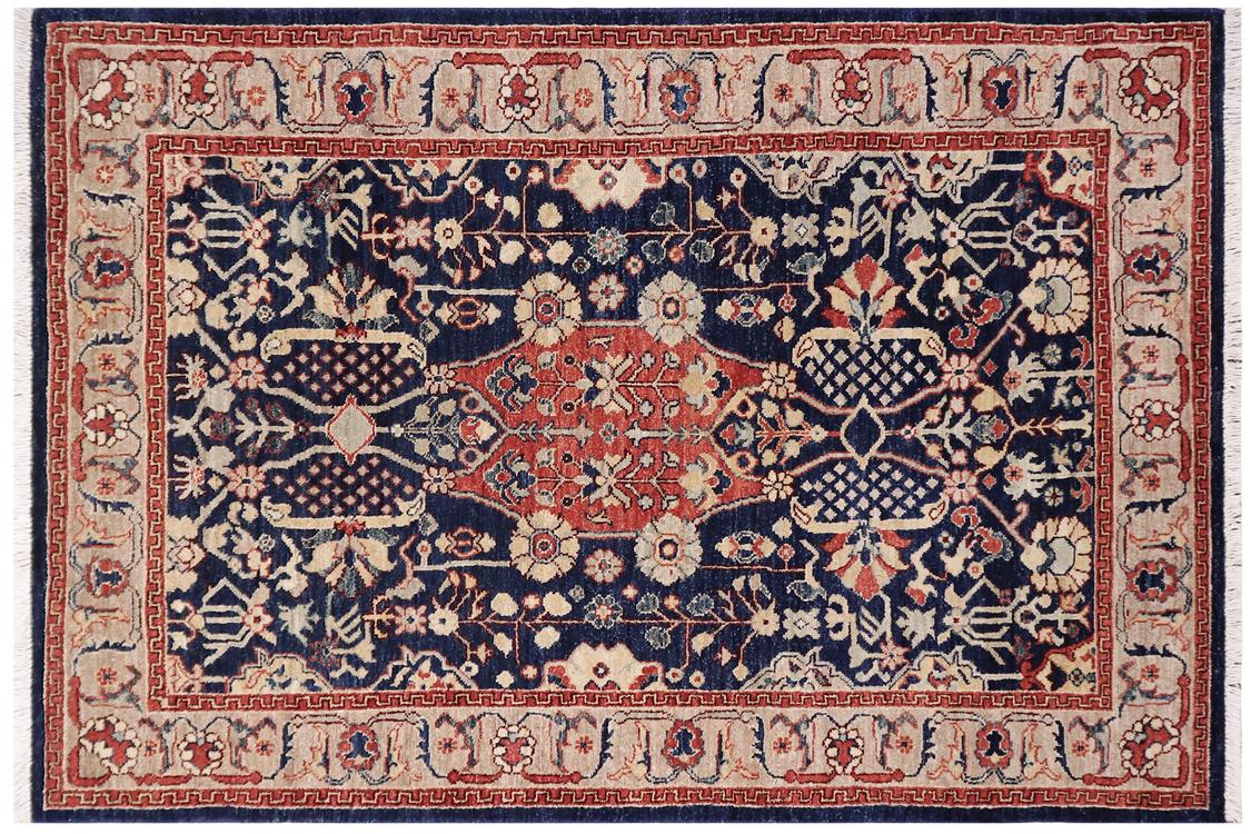 handmade Traditional Kafkaz Blue Brown Hand Knotted RECTANGLE 100% WOOL area rug 4 x 6