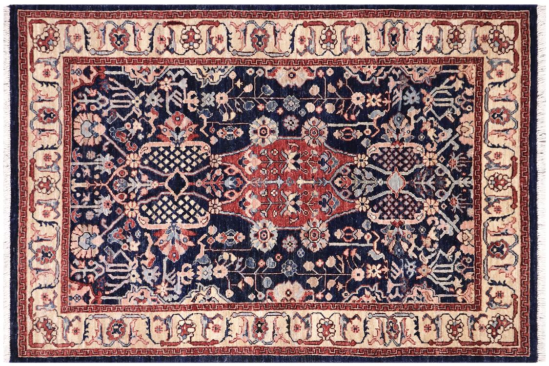 handmade Traditional Kafkaz Blue Tan Hand Knotted RECTANGLE 100% WOOL area rug 4 x 6