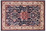 Eclectic Ziegler Chaya Blue/Tan Hand-Knotted Wool Rug - 4'0'' x 5'11''