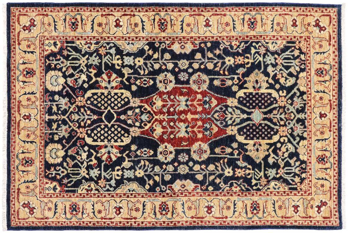 handmade Traditional Kafkaz Blue Tan Hand Knotted RECTANGLE 100% WOOL area rug 4 x 6