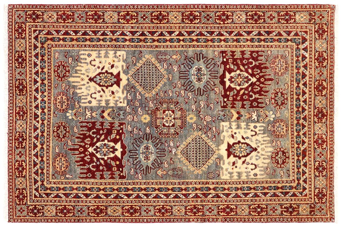 handmade Traditional Kafkaz Gray Red Hand Knotted RECTANGLE 100% WOOL area rug 5 x 6