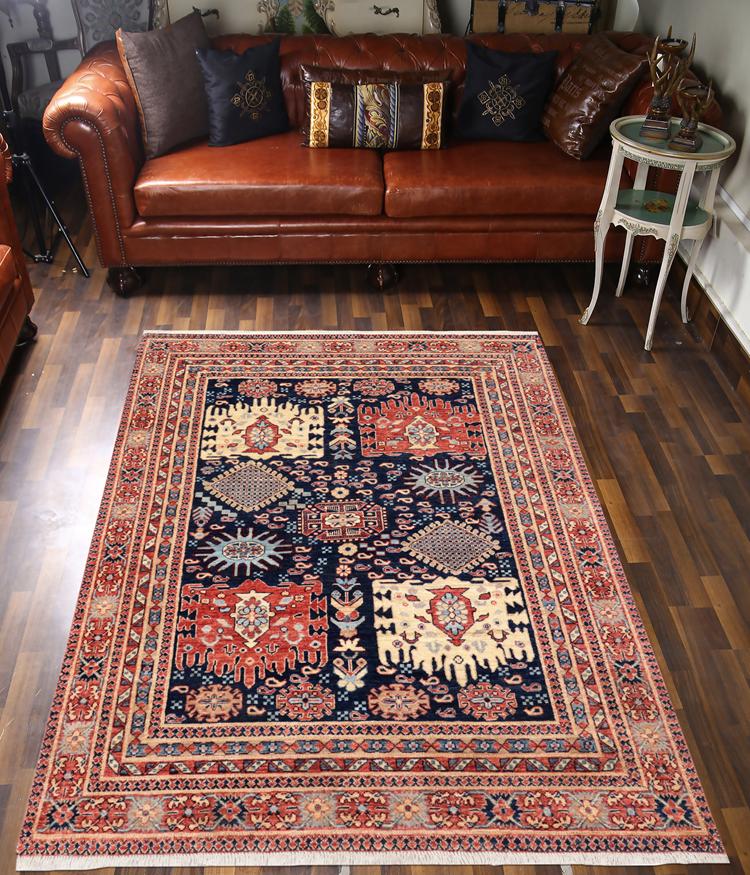 handmade Traditional Kafkaz Blue Rust Hand Knotted RECTANGLE 100% WOOL area rug 5 x 7