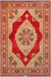 Traditional Kirman Porsche Red Tan Hand Knotted Area rugs 9X12
