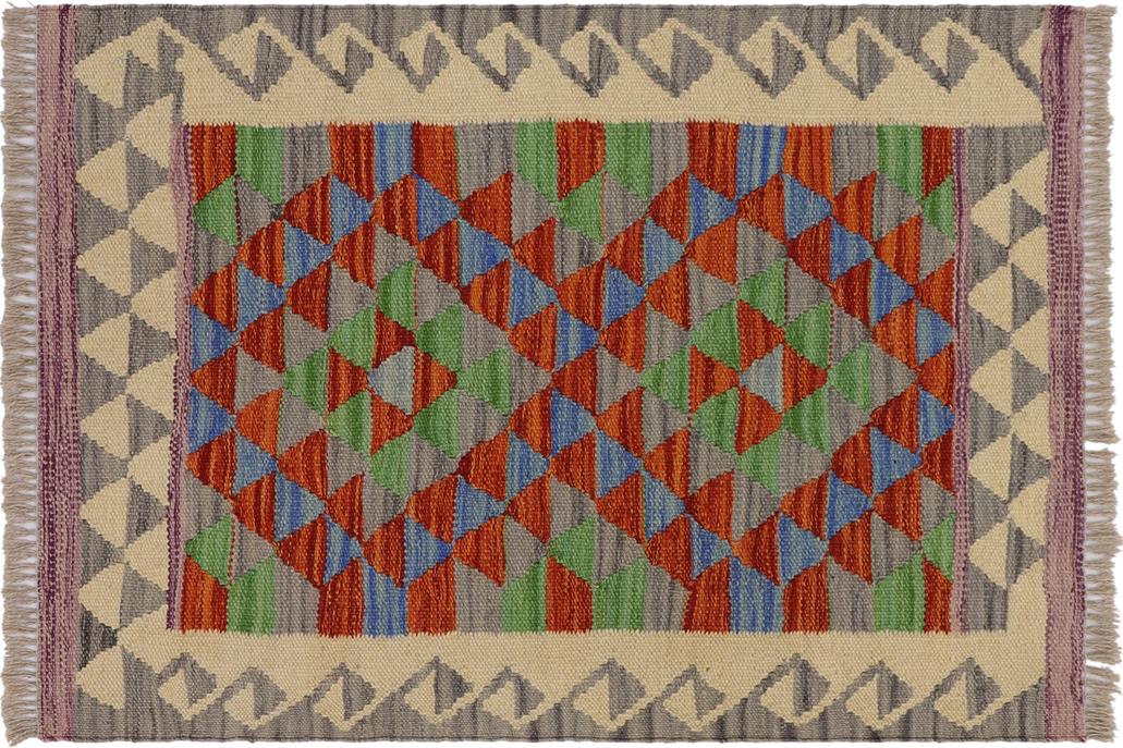 Flat Weave Kilim, Antique, Navaho, Vintage, Handmade, Geometric Kilim Gray Beige Hand-Woven Rectangle 100% Wool Area Rug 2 x 3