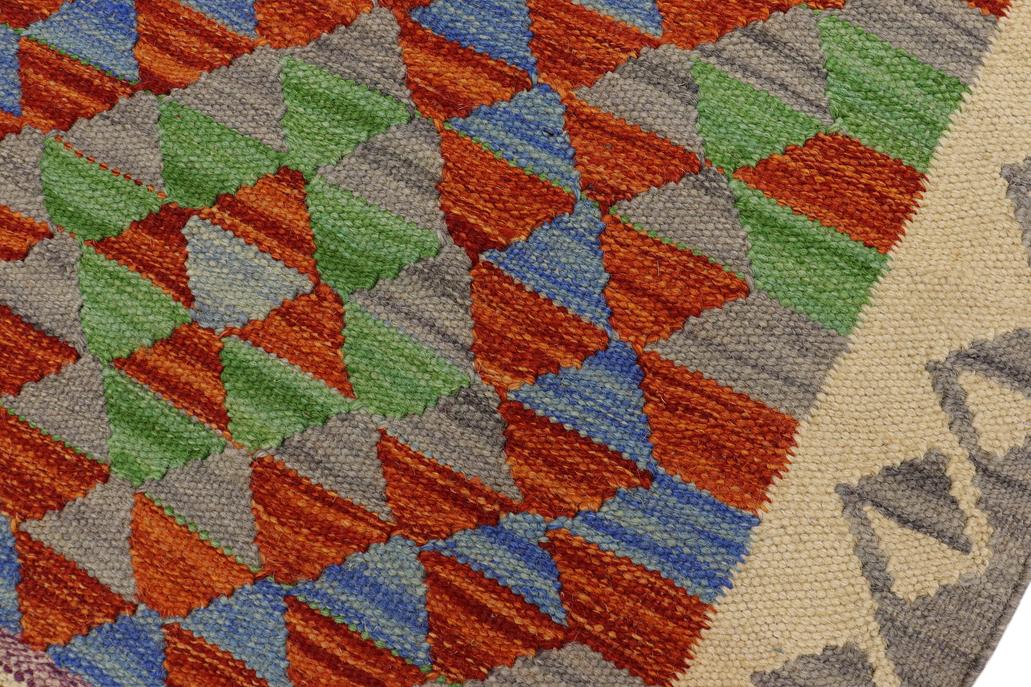 Flat Weave Kilim, Antique, Navaho, Vintage, Handmade, Geometric Kilim Gray Beige Hand-Woven Rectangle 100% Wool Area Rug 2 x 3