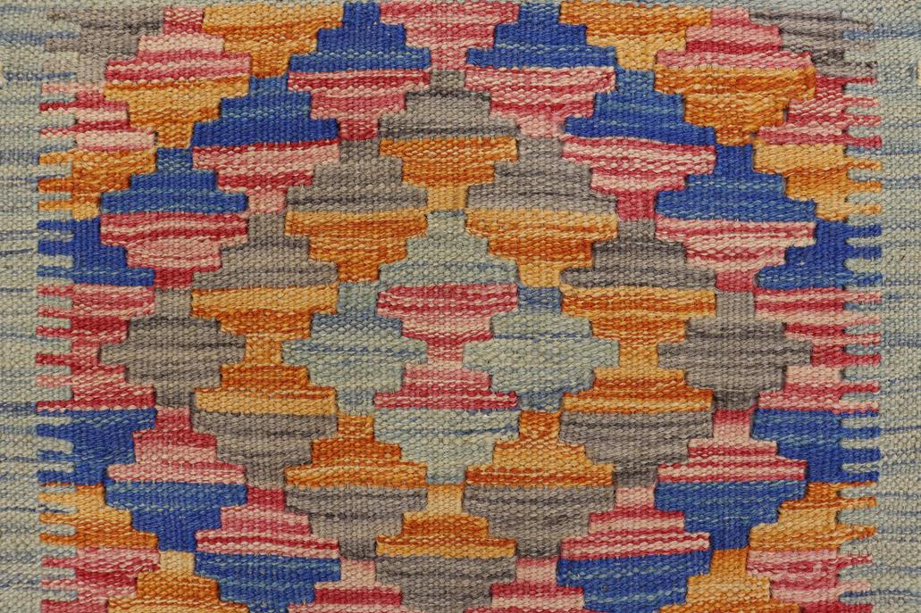 Flat Weave Kilim, Antique, Navaho, Vintage, Handmade, Geometric Kilim Blue Beige Hand-Woven Rectangle 100% Wool Area Rug 2 x 3
