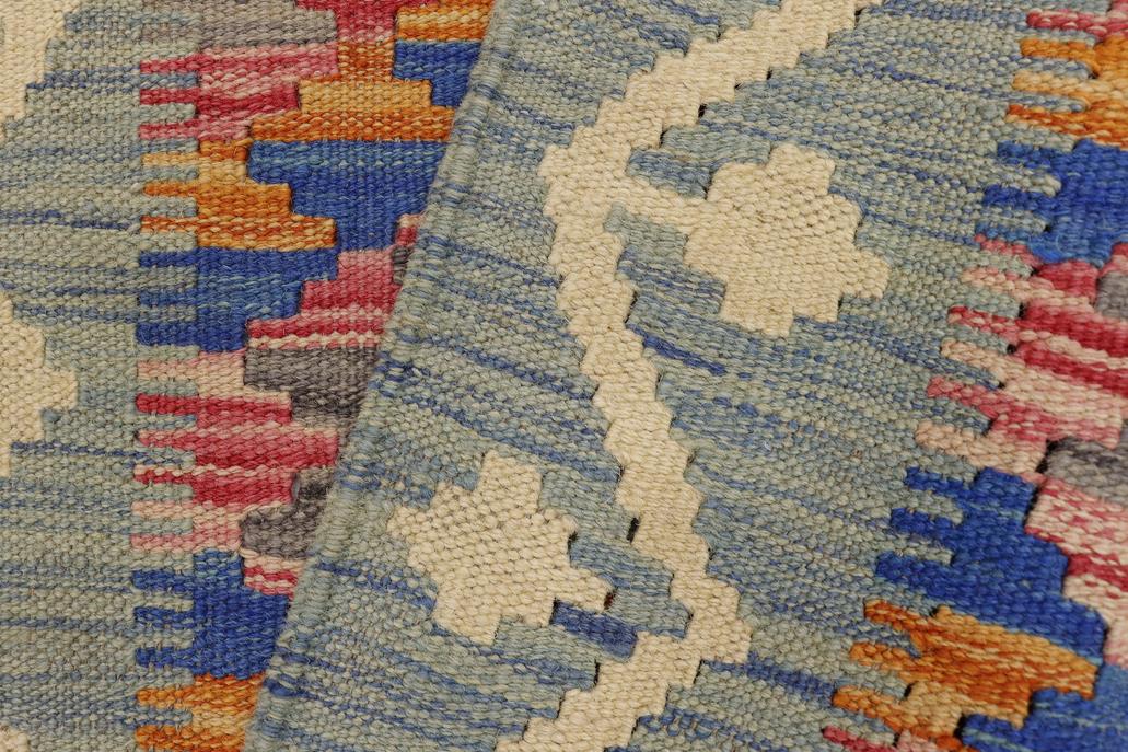 Flat Weave Kilim, Antique, Navaho, Vintage, Handmade, Geometric Kilim Blue Beige Hand-Woven Rectangle 100% Wool Area Rug 2 x 3