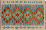 Flat Weave Kilim, Antique, Navaho, Vintage, Handmade, Geometric Kilim Beige Blue Hand-Woven Rectangle 100% Wool Area Rug 2 x 3