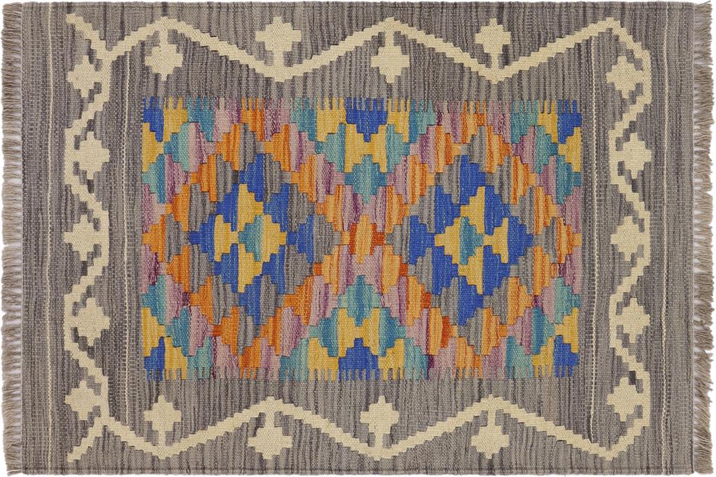 Flat Weave Kilim, Antique, Navaho, Vintage, Handmade, Geometric Kilim Gray Beige Hand-Woven Rectangle 100% Wool Area Rug 2 x 3