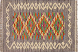 Flat Weave Kilim, Antique, Navaho, Vintage, Handmade, Geometric Kilim Gray Beige Hand-Woven Rectangle 100% Wool Area Rug 2 x 3