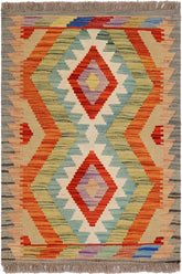 Flat Weave Kilim Antique Navaho Vintage handmade Geometric Kilim Gray Rust Hand-Woven Rectangle 100% Wool Area Rug 2x3