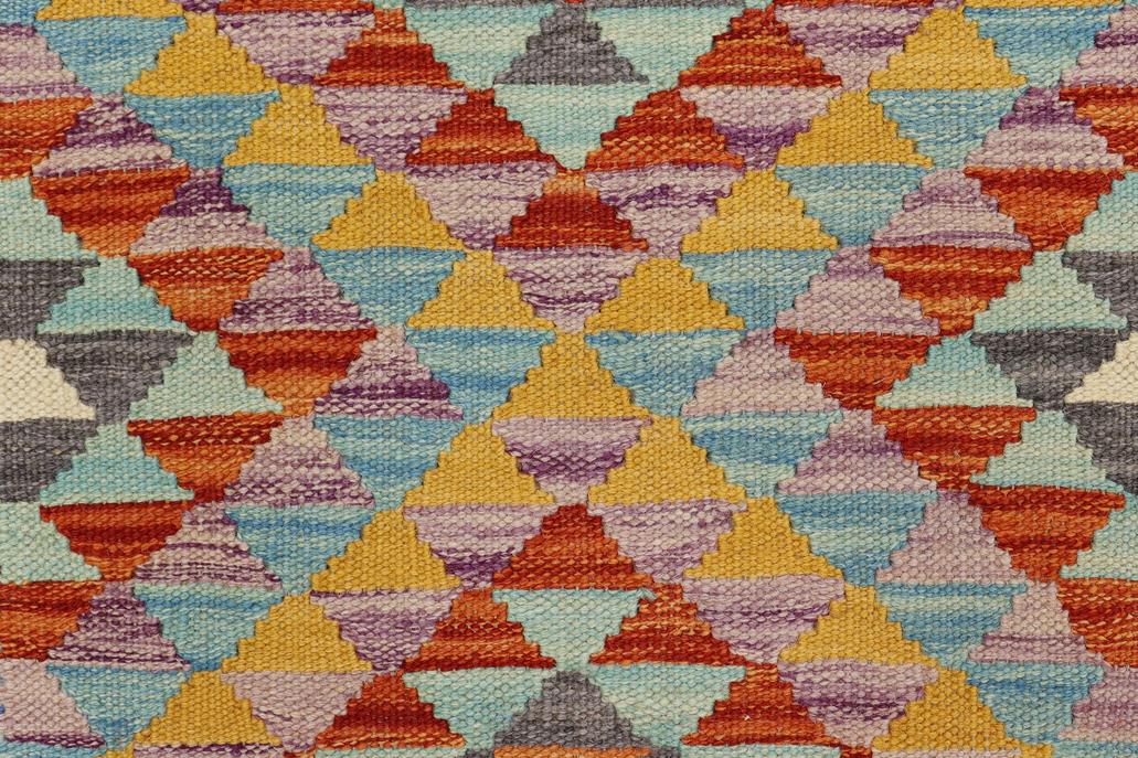 Flat Weave Kilim, Antique, Navaho, Vintage, Handmade, Geometric Kilim Blue Rust Hand-Woven Rectangle 100% Wool Area Rug 2 x 3