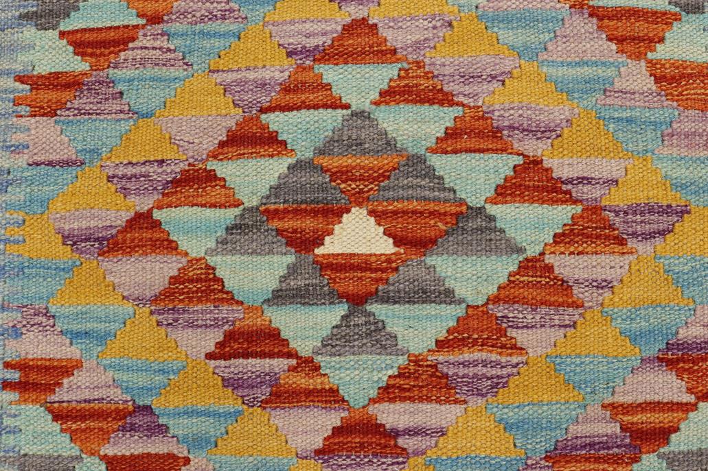 Flat Weave Kilim, Antique, Navaho, Vintage, Handmade, Geometric Kilim Blue Rust Hand-Woven Rectangle 100% Wool Area Rug 2 x 3