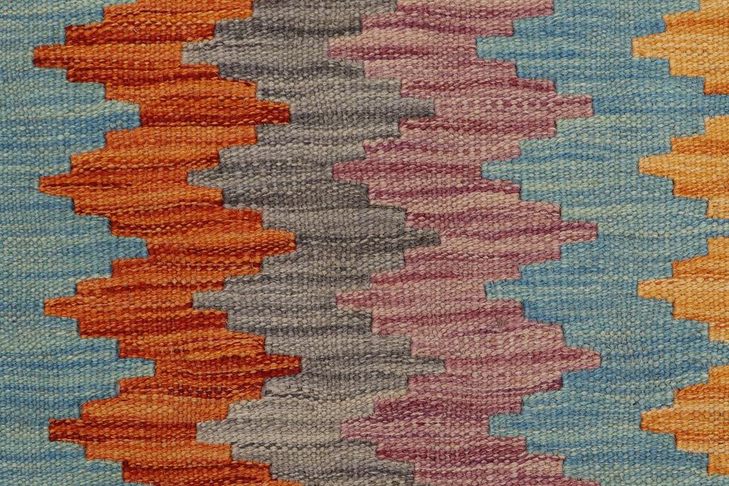 Flat Weave Kilim, Antique, Navaho, Vintage, Handmade, Modern Kilim Blue Rust Hand-Woven Rectangle 100% Wool Area Rug 2 x 3