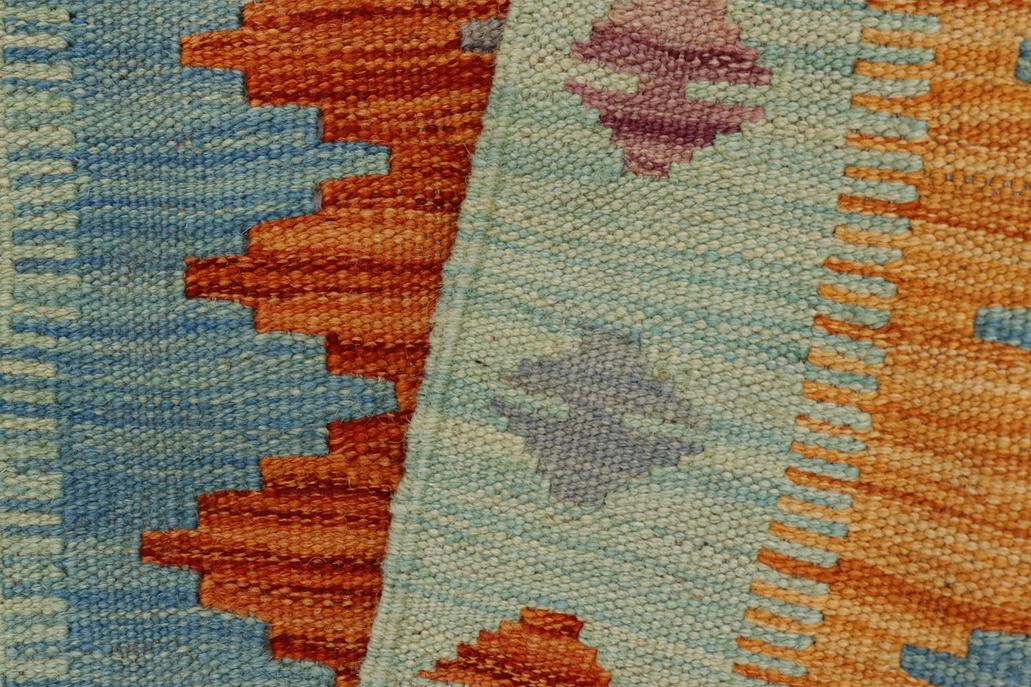 Flat Weave Kilim, Antique, Navaho, Vintage, Handmade, Modern Kilim Blue Rust Hand-Woven Rectangle 100% Wool Area Rug 2 x 3