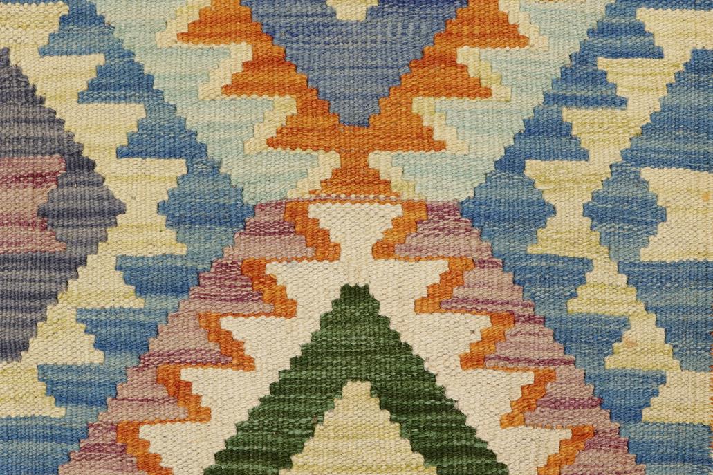 Flat Weave Kilim, Antique, Navaho, Vintage, Handmade, Geometric Kilim Blue Beige Hand-Woven Rectangle 100% Wool Area Rug 2 x 3