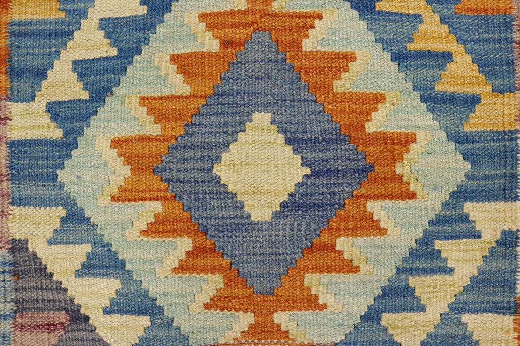 Flat Weave Kilim, Antique, Navaho, Vintage, Handmade, Geometric Kilim Blue Beige Hand-Woven Rectangle 100% Wool Area Rug 2 x 3