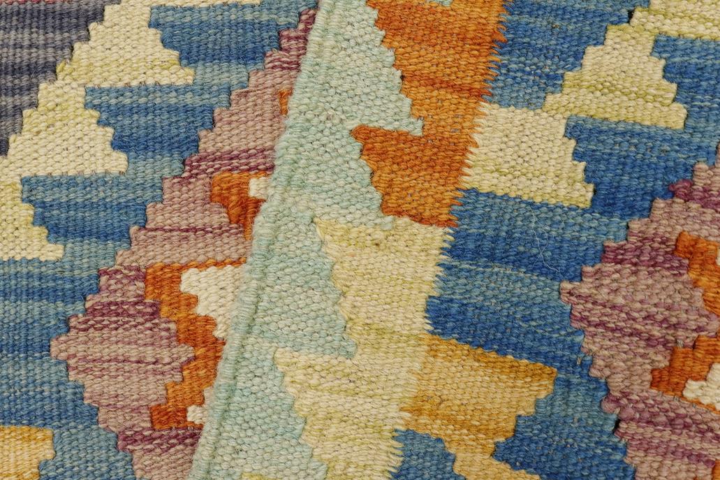 Flat Weave Kilim, Antique, Navaho, Vintage, Handmade, Geometric Kilim Blue Beige Hand-Woven Rectangle 100% Wool Area Rug 2 x 3