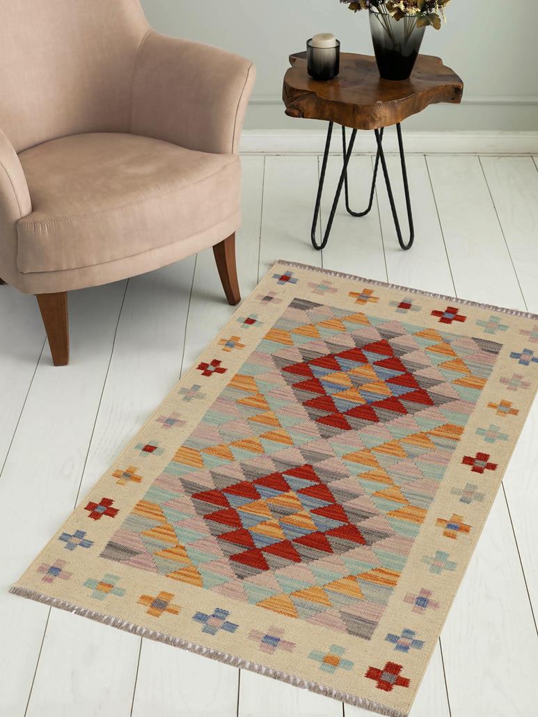 Flat Weave Kilim, Antique, Navaho, Vintage, Handmade, Geometric Kilim Beige Red Hand-Woven Rectangle 100% Wool Area Rug 2 x 3