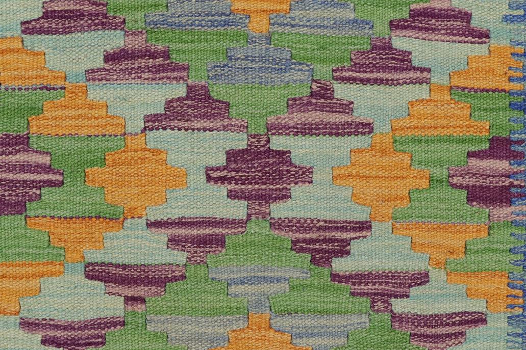 Flat Weave Kilim, Antique, Navaho, Vintage, Handmade, Geometric Kilim Blue Gold Hand-Woven Rectangle 100% Wool Area Rug 2 x 3