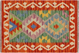 Flat Weave Kilim, Antique, Navaho, Vintage, Handmade, Geometric Kilim Rust Gray Hand-Woven Rectangle 100% Wool Area Rug 2 x 3