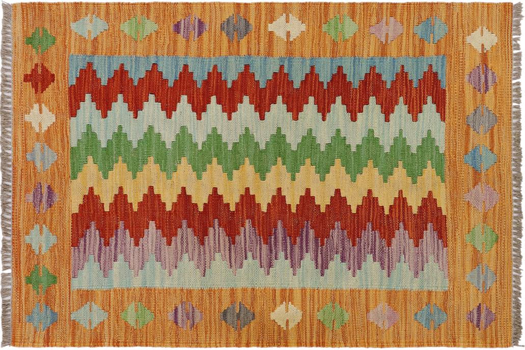 Flat Weave Kilim, Antique, Navaho, Vintage, Handmade, Modern Kilim Rust Blue Hand-Woven Rectangle 100% Wool Area Rug 2 x 3
