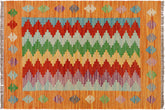 handmade Modern Kilim Rust Blue Hand-Woven RECTANGLE 100% WOOL area rug 2x3