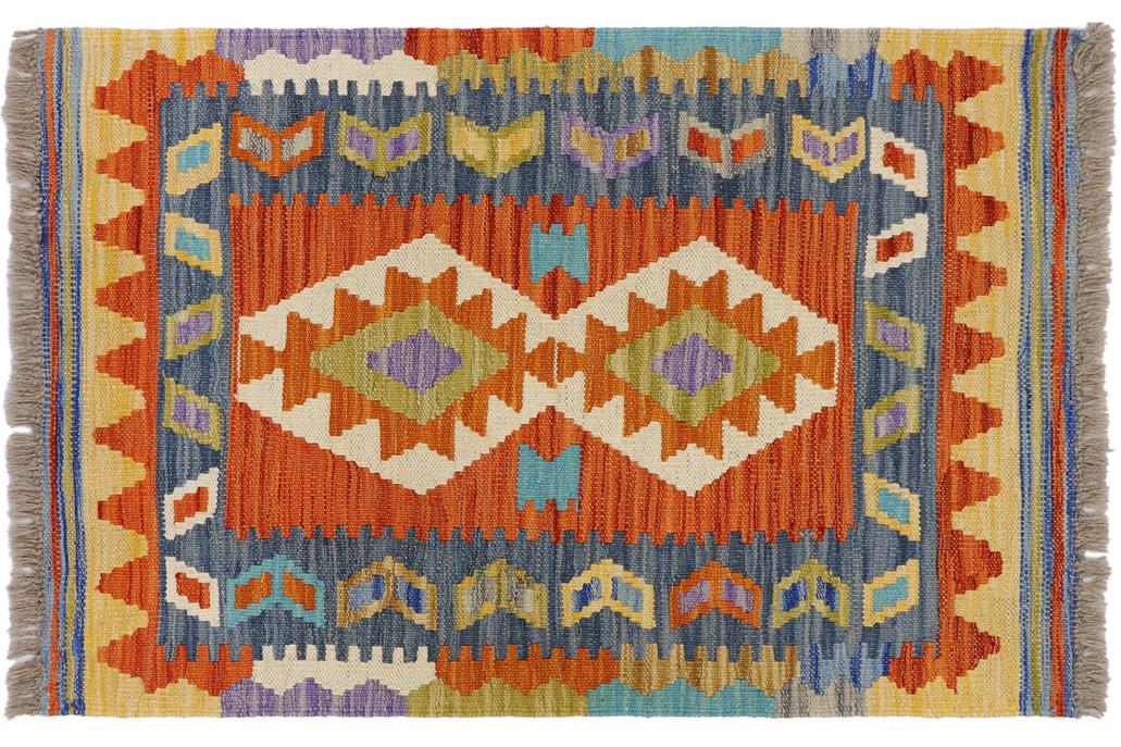 Flat Weave Kilim, Antique, Navaho, Vintage, Handmade, Geometric Kilim Rust Beige Hand-Woven Rectangle 100% Wool Area Rug 2 x 3