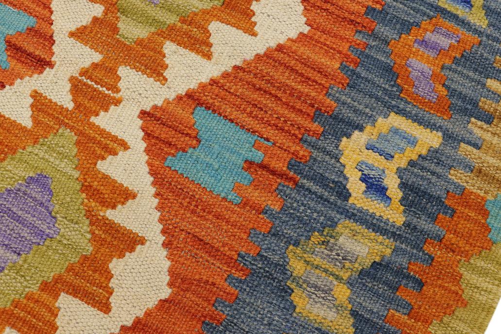Flat Weave Kilim, Antique, Navaho, Vintage, Handmade, Geometric Kilim Rust Beige Hand-Woven Rectangle 100% Wool Area Rug 2 x 3