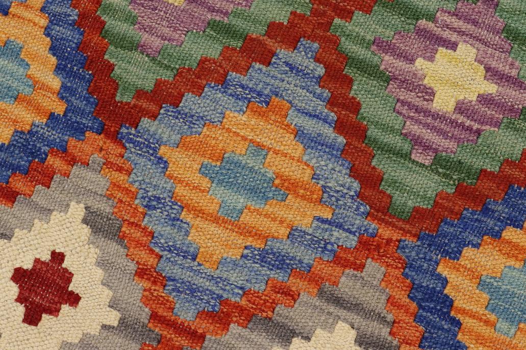 Flat Weave Kilim, Antique, Navaho, Vintage, Handmade, Geometric Kilim Beige Blue Hand-Woven Runner 100% Wool Area Rug 3 x 6