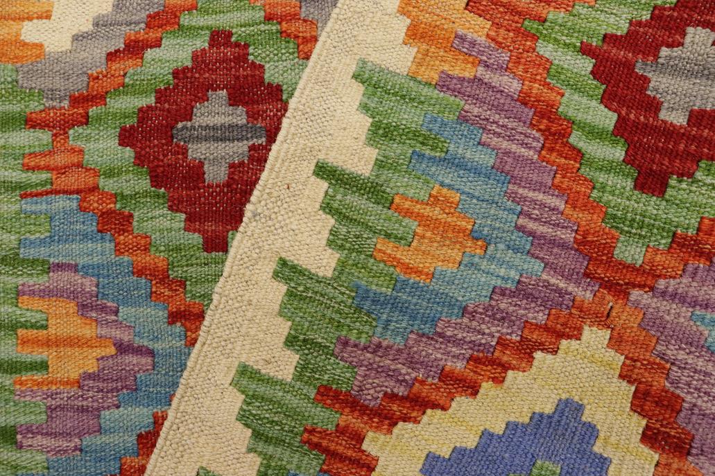 Flat Weave Kilim, Antique, Navaho, Vintage, Handmade, Geometric Kilim Beige Blue Hand-Woven Runner 100% Wool Area Rug 3 x 6