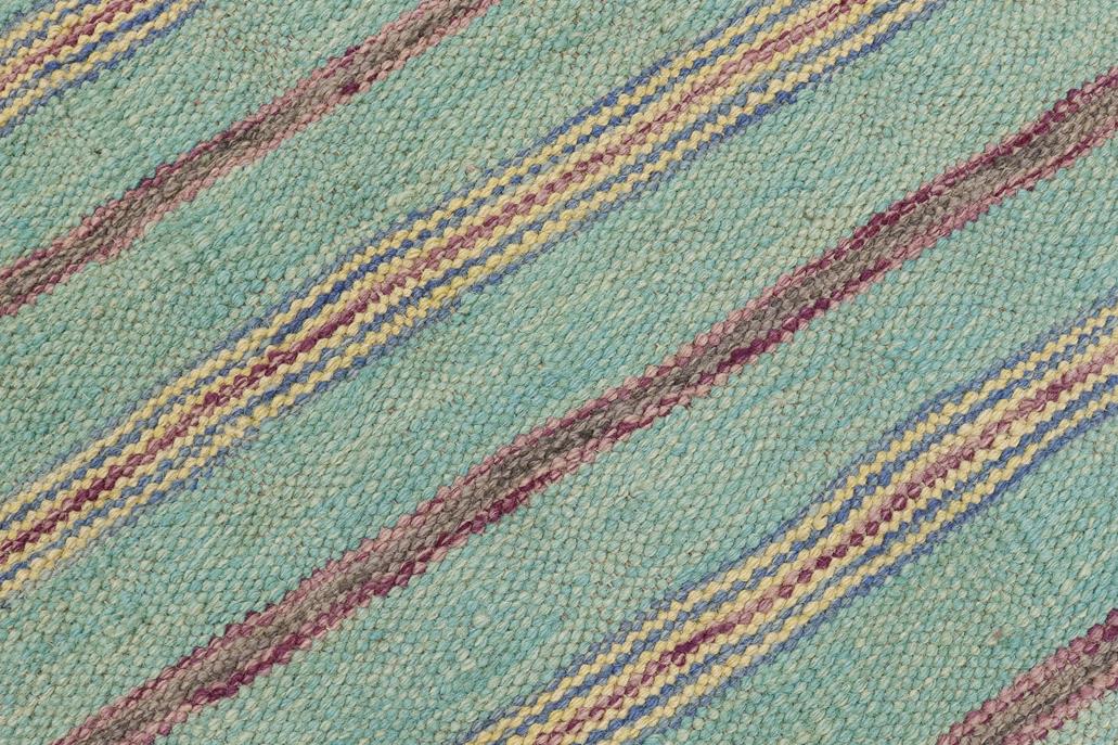 Flat Weave Kilim, Antique, Navaho, Vintage, Handmade, Modern Kilim Blue Purple Hand-Woven Rectangle 100% Wool Area Rug 5 x 7